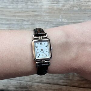 Vintage Carriage by Timex Womens Watch Rectangle Face Brown Black Leather Strap